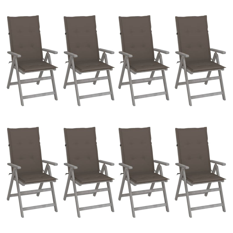 Garden Reclining Chairs with Cushions 8 pcs Grey Solid Wood Acacia Payday Deals