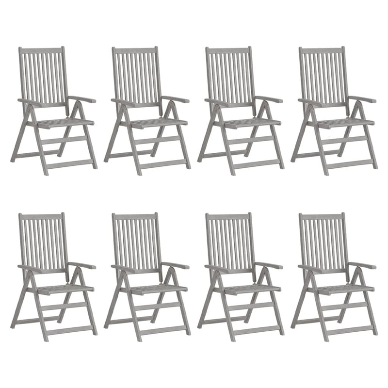 Garden Reclining Chairs with Cushions 8 pcs Grey Solid Wood Acacia Payday Deals