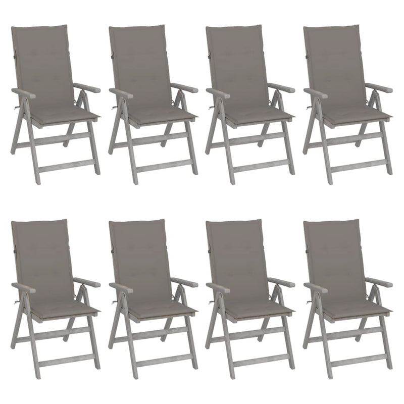 Garden Reclining Chairs with Cushions 8 pcs Grey Solid Wood Acacia Payday Deals