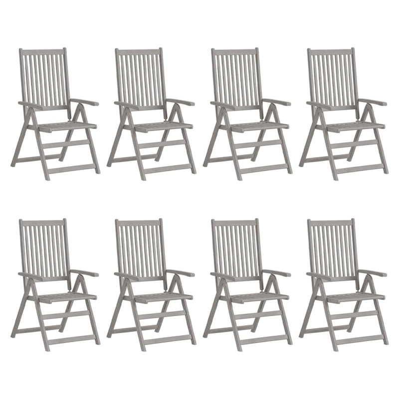 Garden Reclining Chairs with Cushions 8 pcs Grey Solid Wood Acacia Payday Deals