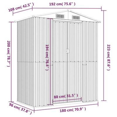 Garden Shed Anthracite 192x108x223 cm Galvanised Steel Payday Deals