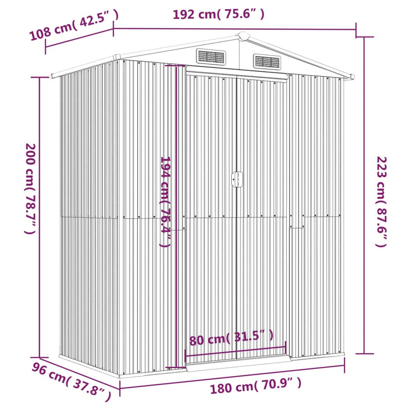 Garden Shed Anthracite 192x108x223 cm Galvanised Steel Payday Deals