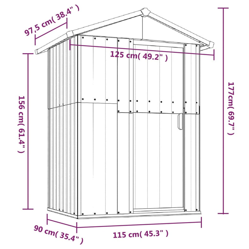 Garden Shed Grey 126x97.5x177 cm Galvanised Steel Payday Deals