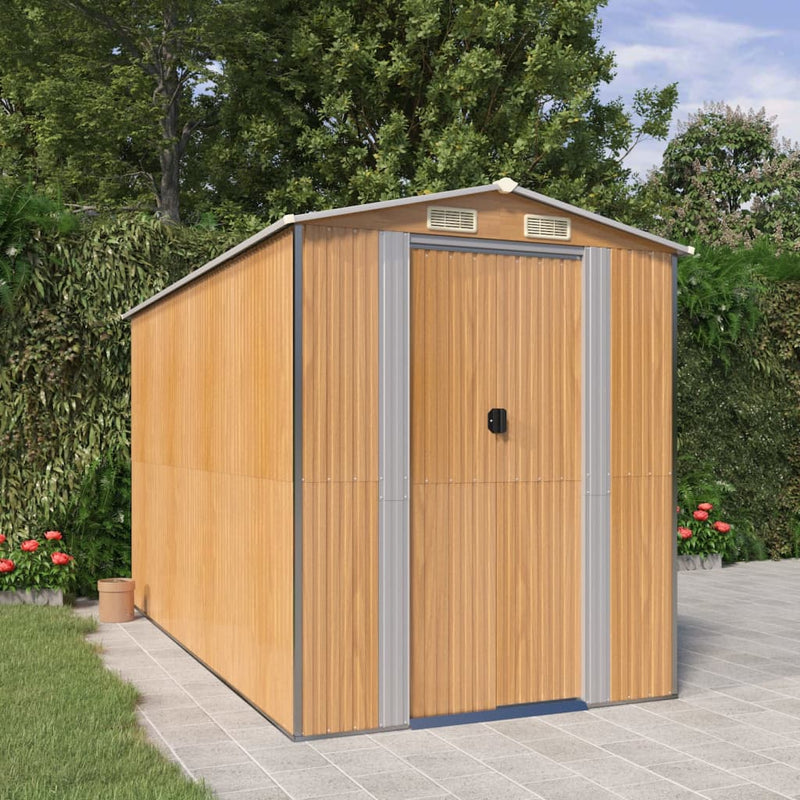 Garden Shed Light Brown 192x357x223 cm Galvanised Steel Payday Deals