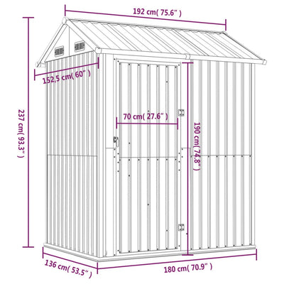 Garden Shed Light Grey 192x152.5x237 cm Galvanised Steel Payday Deals