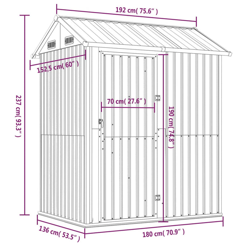 Garden Shed Light Grey 192x152.5x237 cm Galvanised Steel Payday Deals