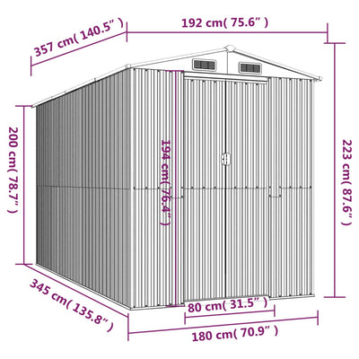Garden Shed Light Grey 192x357x223 cm Galvanised Steel Payday Deals