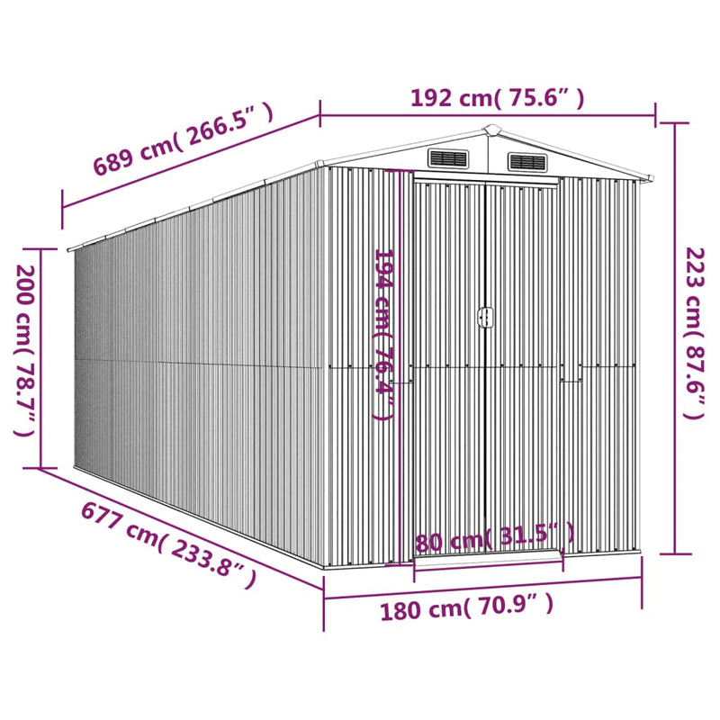 Garden Shed Light Grey 192x689x223 cm Galvanised Steel Payday Deals