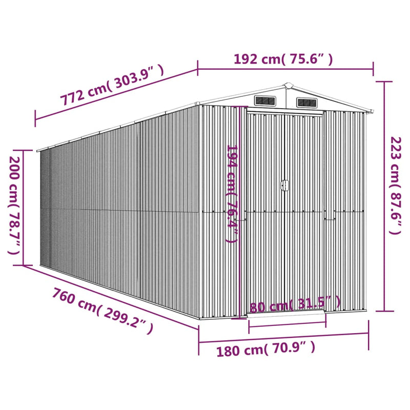 Garden Shed Light Grey 192x772x223 cm Galvanised Steel Payday Deals