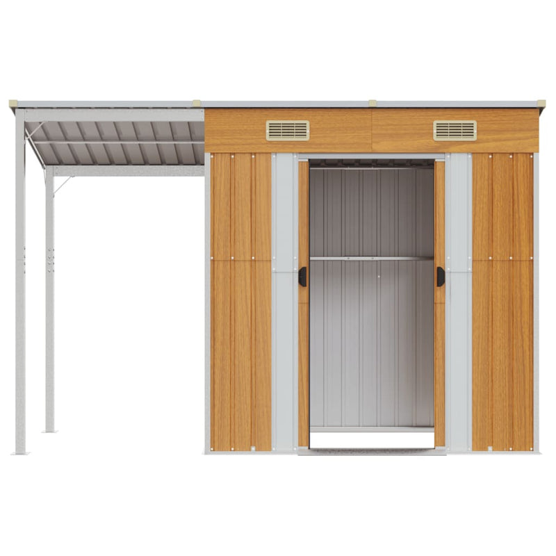 Garden Shed with Extended Roof Light Brown 277x110.5x181 cm Steel Payday Deals