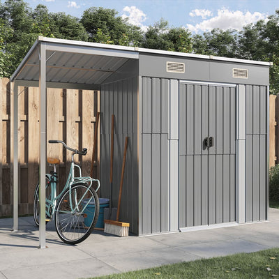 Garden Shed with Extended Roof Light Grey 277x110.5x181 cm Steel Payday Deals