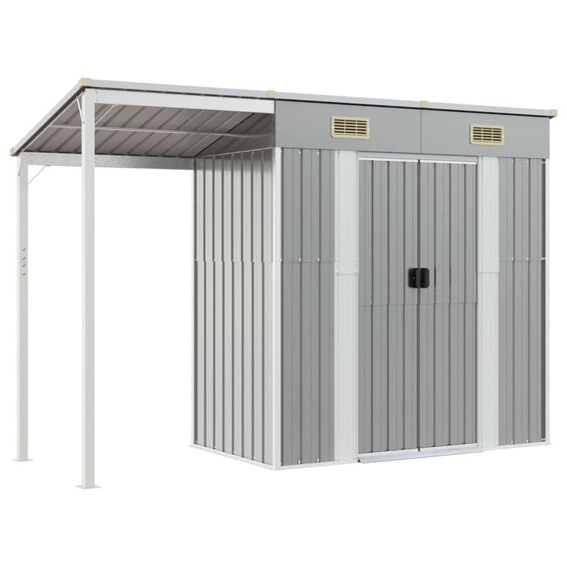 Garden Shed with Extended Roof Light Grey 277x110.5x181 cm Steel Payday Deals