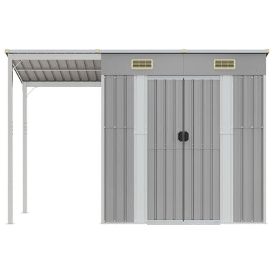 Garden Shed with Extended Roof Light Grey 277x110.5x181 cm Steel Payday Deals