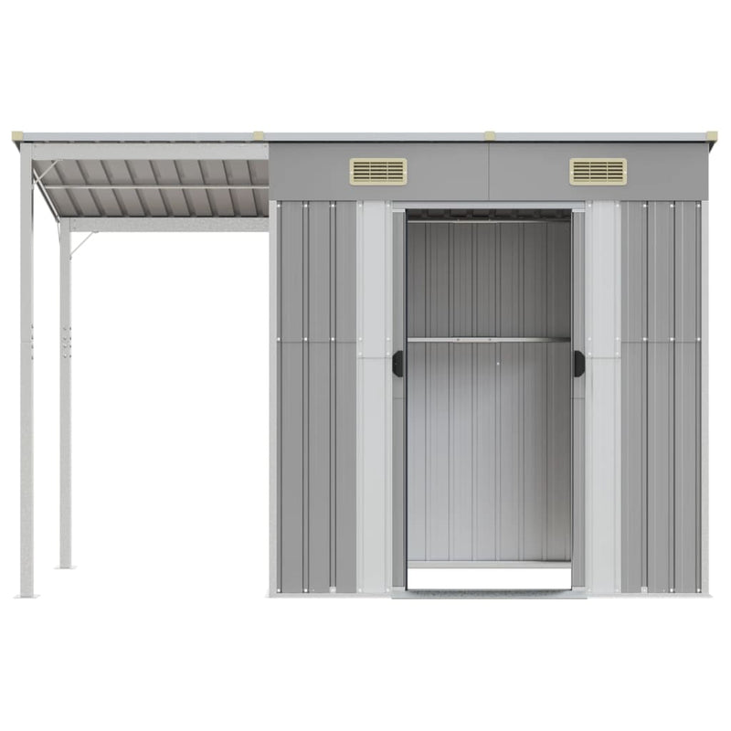 Garden Shed with Extended Roof Light Grey 277x110.5x181 cm Steel Payday Deals