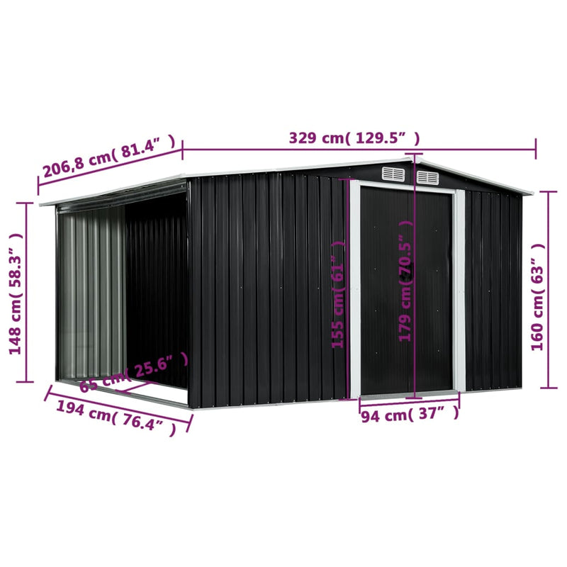 Garden Shed with Sliding Doors Anthracite 329.5x205x178 cm Steel Payday Deals