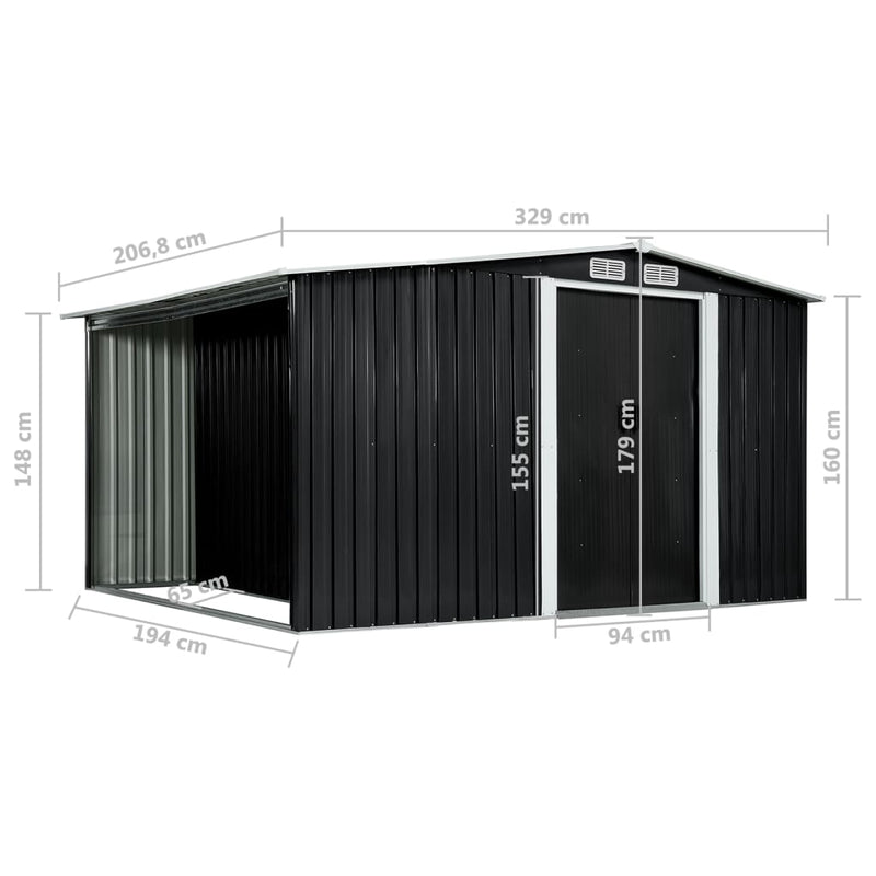 Garden Shed with Sliding Doors Anthracite 329.5x205x178 cm Steel Payday Deals