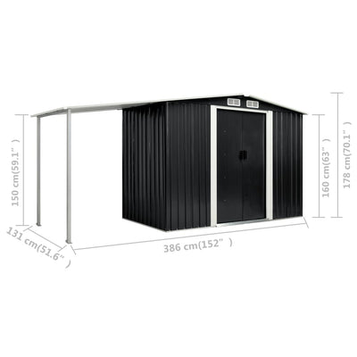 Garden Shed with Sliding Doors Anthracite 386x131x178 cm Steel Payday Deals