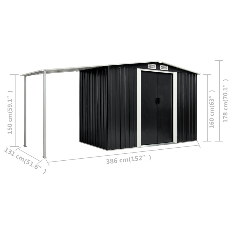 Garden Shed with Sliding Doors Anthracite 386x131x178 cm Steel Payday Deals