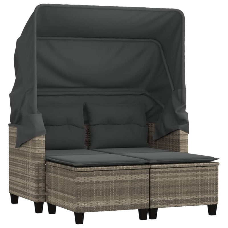 Garden Sofa 2-Seater with Canopy and Stools Light Grey Poly Rattan Payday Deals