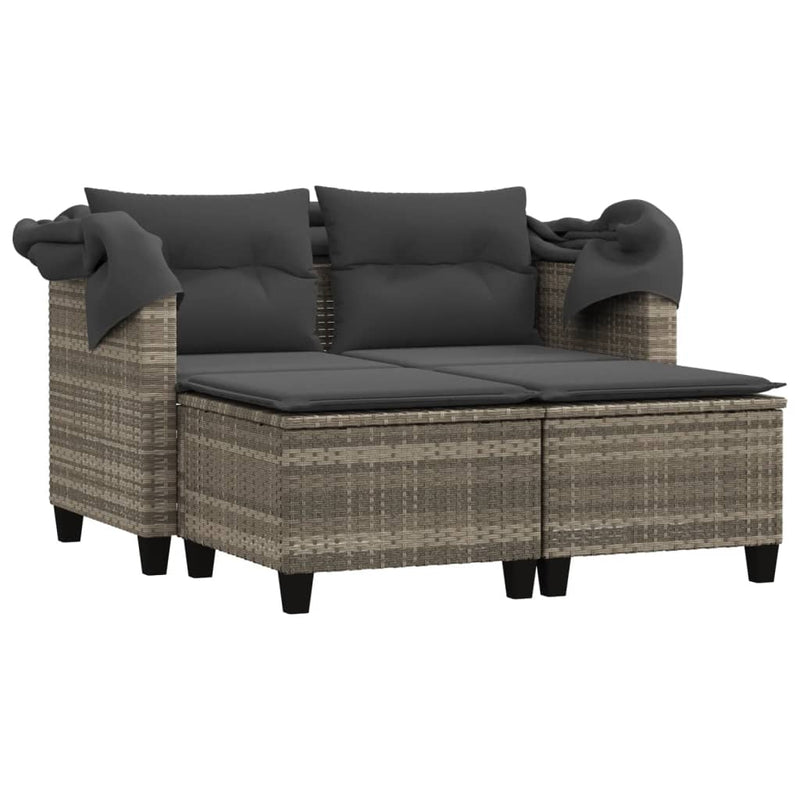 Garden Sofa 2-Seater with Canopy and Stools Light Grey Poly Rattan Payday Deals