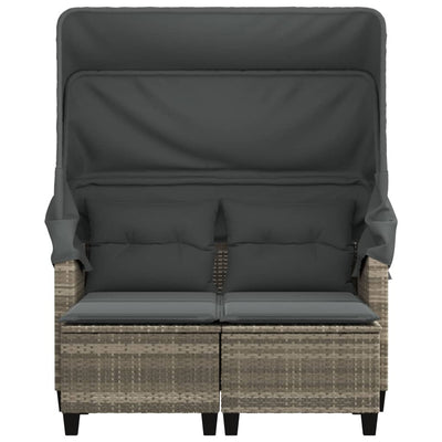 Garden Sofa 2-Seater with Canopy and Stools Light Grey Poly Rattan Payday Deals