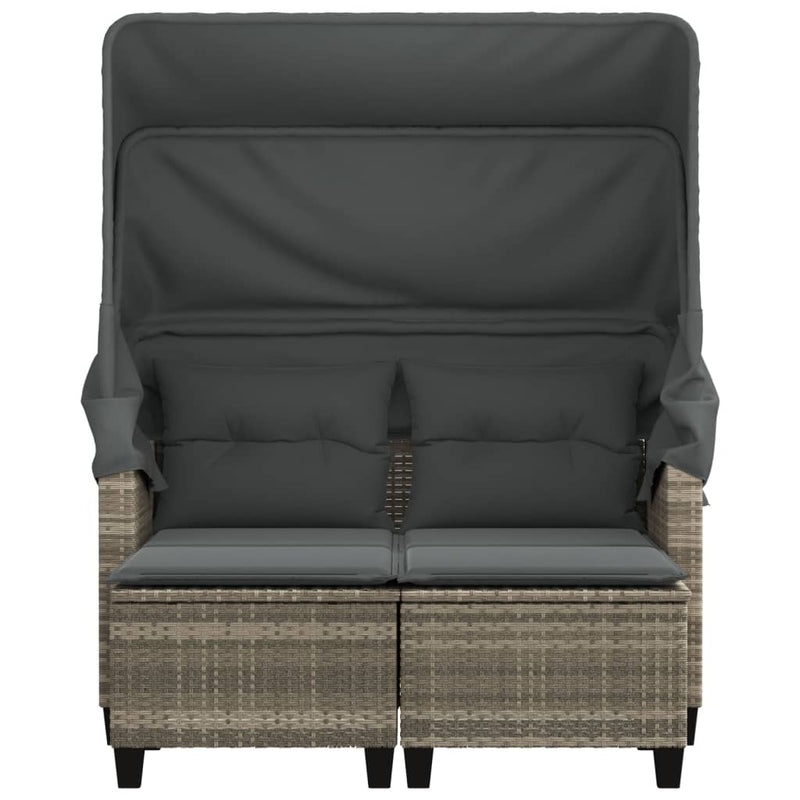 Garden Sofa 2-Seater with Canopy and Stools Light Grey Poly Rattan Payday Deals