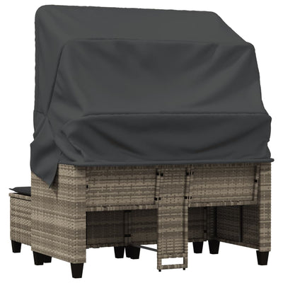 Garden Sofa 2-Seater with Canopy and Stools Light Grey Poly Rattan Payday Deals