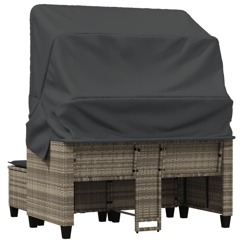 Garden Sofa 2-Seater with Canopy and Stools Light Grey Poly Rattan Payday Deals