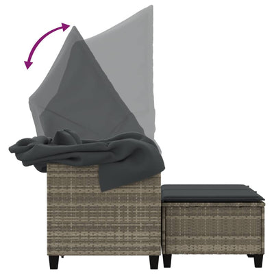Garden Sofa 2-Seater with Canopy and Stools Light Grey Poly Rattan Payday Deals