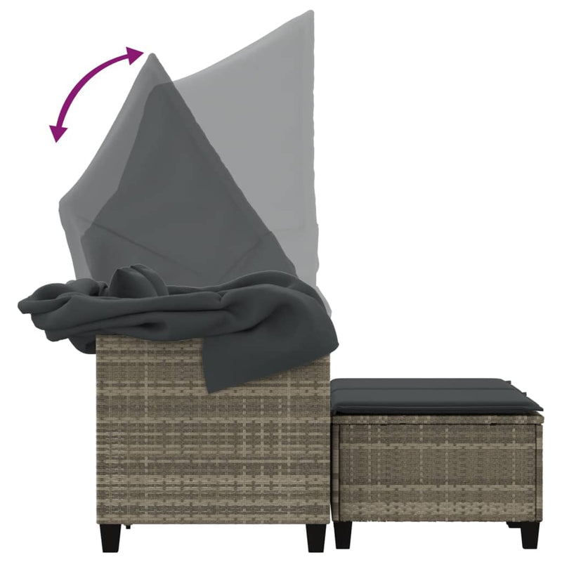 Garden Sofa 2-Seater with Canopy and Stools Light Grey Poly Rattan Payday Deals