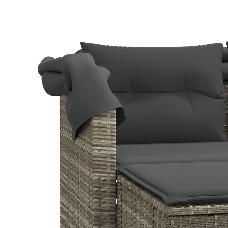 Garden Sofa 2-Seater with Canopy and Stools Light Grey Poly Rattan Payday Deals