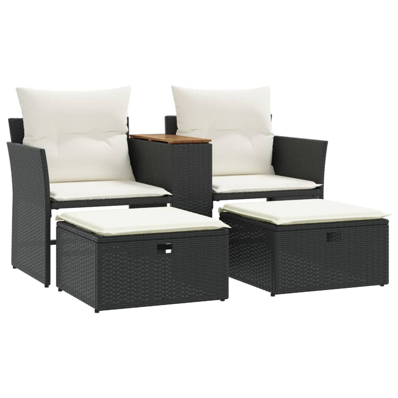 Garden Sofa 2-Seater with Stools Black Poly Rattan Payday Deals