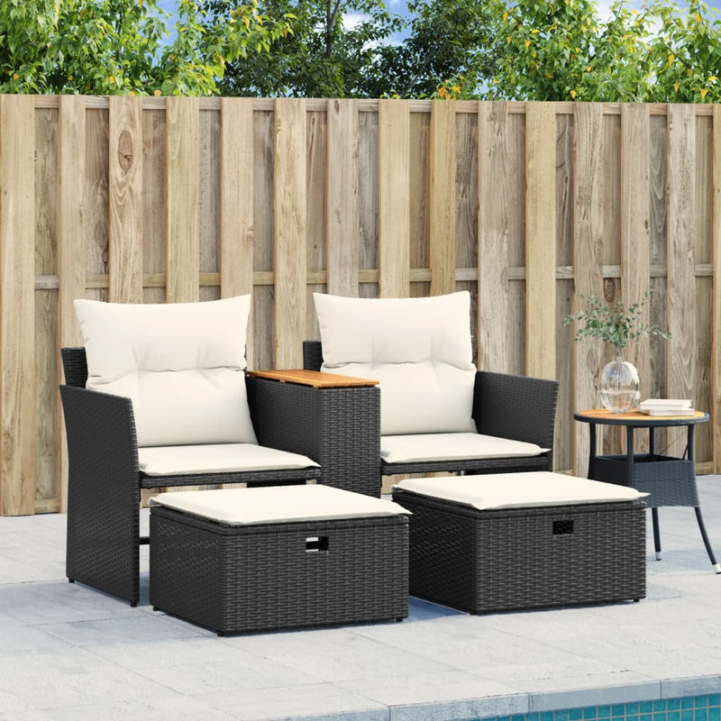 Garden Sofa 2-Seater with Stools Black Poly Rattan Payday Deals
