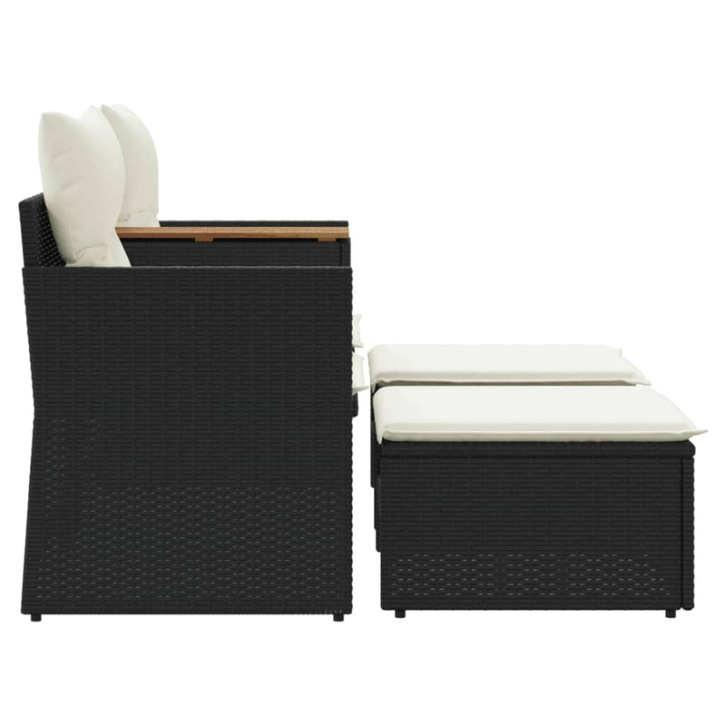 Garden Sofa 2-Seater with Stools Black Poly Rattan Payday Deals