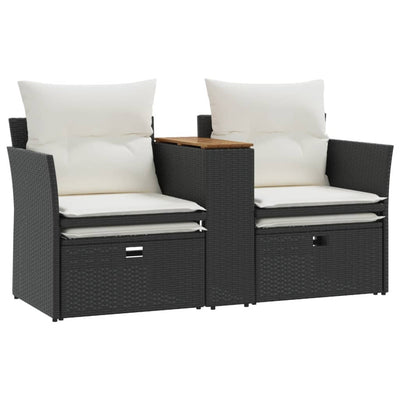 Garden Sofa 2-Seater with Stools Black Poly Rattan Payday Deals