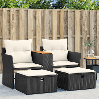 Garden Sofa 2-Seater with Stools Black Poly Rattan Payday Deals
