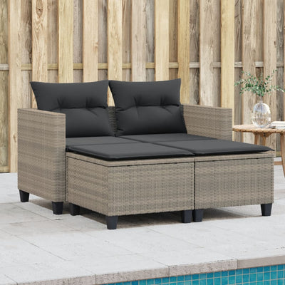 Garden Sofa 2-Seater with Stools Light Grey Poly Rattan