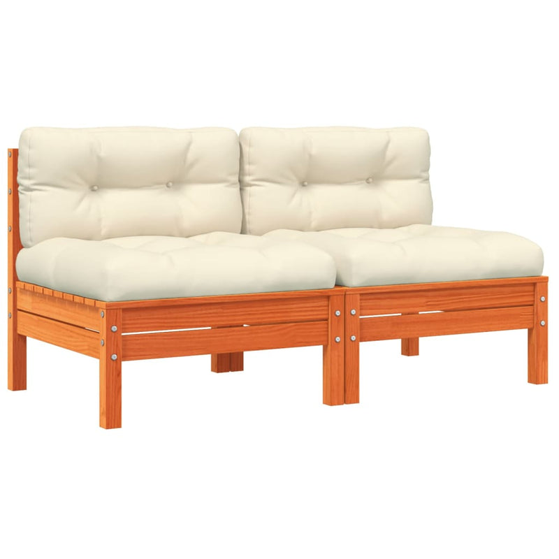 Garden Sofa Armless with Cushions 2 pcs Wax Brown Solid Wood Pine Payday Deals