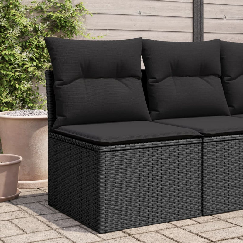 Garden Sofa Armless with Cushions Black Poly Rattan Payday Deals