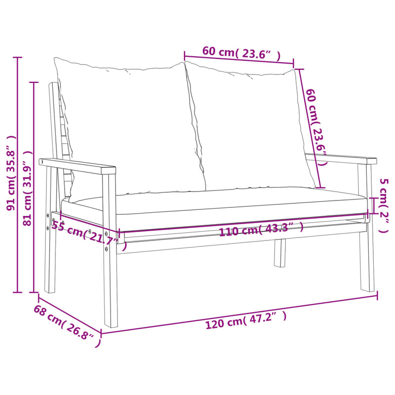 Garden Sofa Bench 120 cm with Cushion Solid Wood Acacia Payday Deals