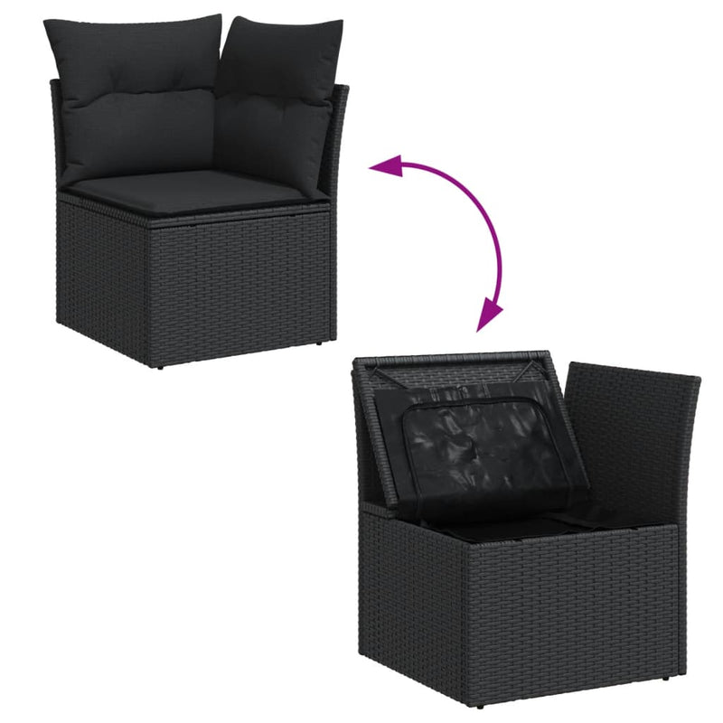 Garden Sofa Corner with Cushions Black Poly Rattan Payday Deals