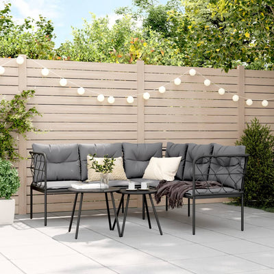Garden Sofa Set with Cushions Black Steel and Textilene Payday Deals