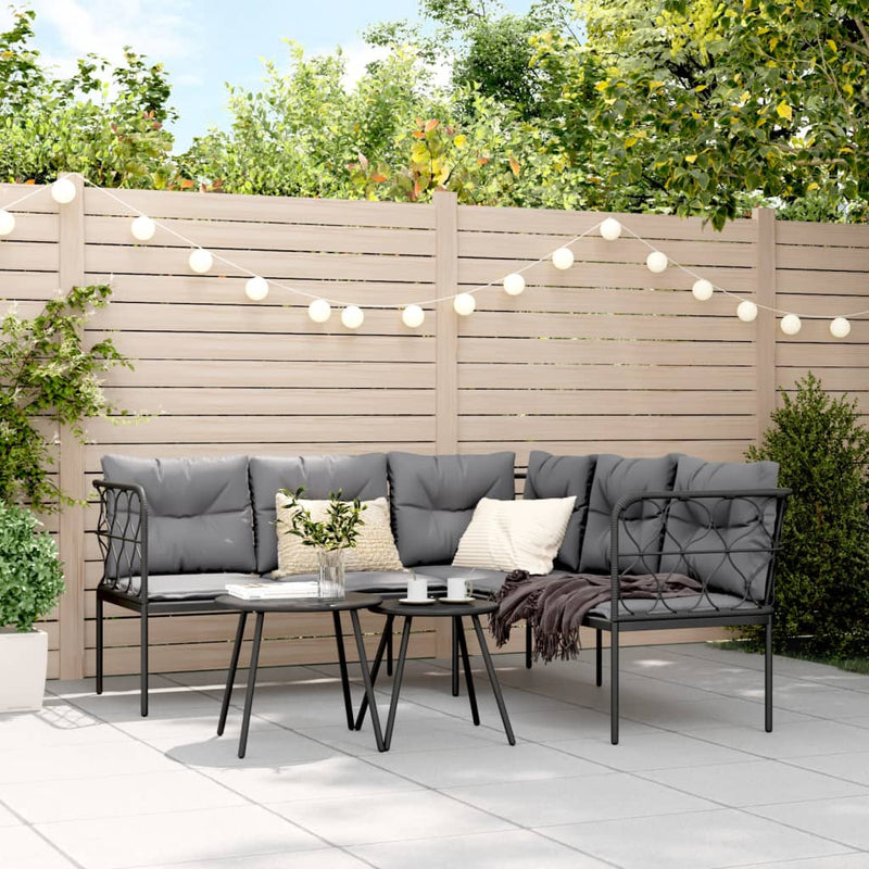 Garden Sofa Set with Cushions Black Steel and Textilene Payday Deals