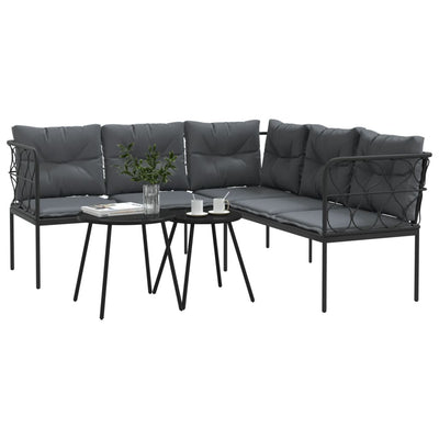 Garden Sofa Set with Cushions Black Steel and Textilene Payday Deals
