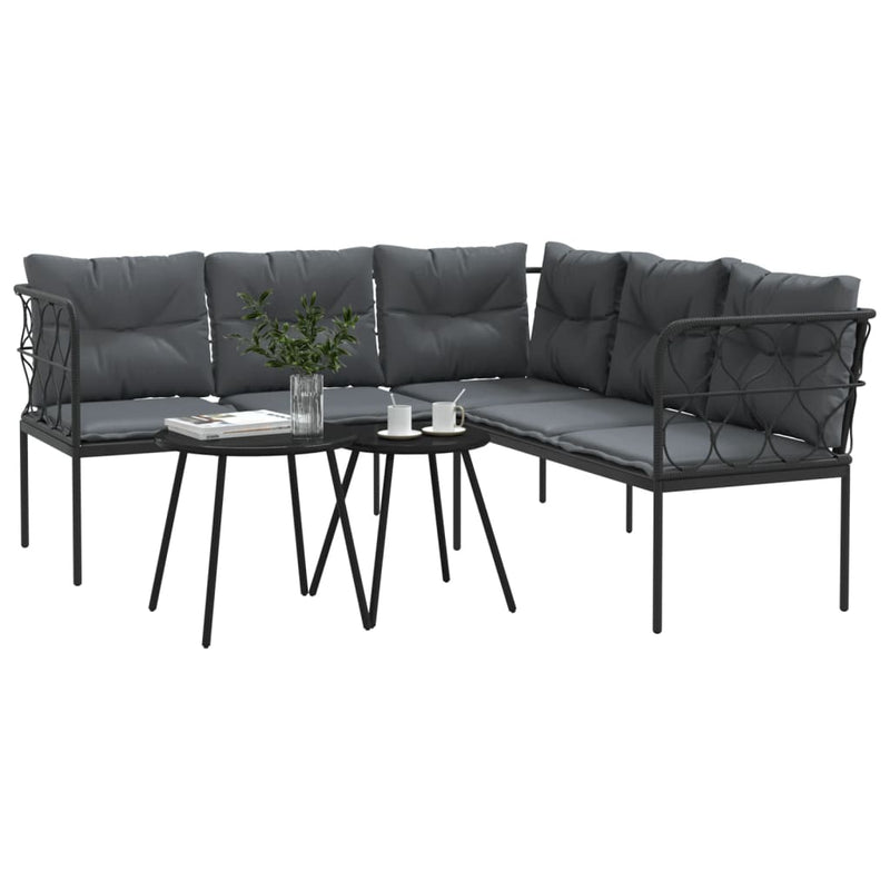 Garden Sofa Set with Cushions Black Steel and Textilene Payday Deals