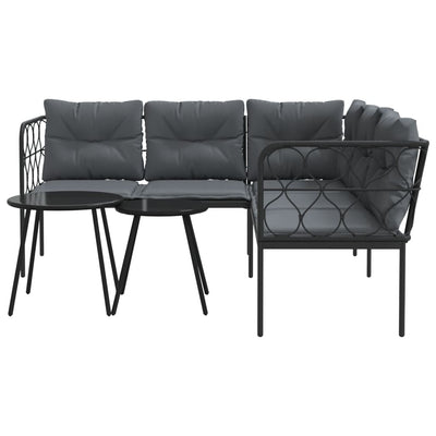 Garden Sofa Set with Cushions Black Steel and Textilene Payday Deals