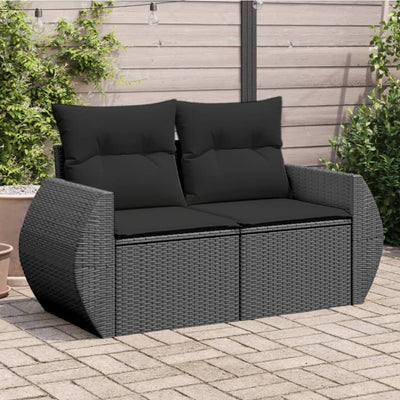 Garden Sofa with Cushions 2-Seater Black Poly Rattan Payday Deals