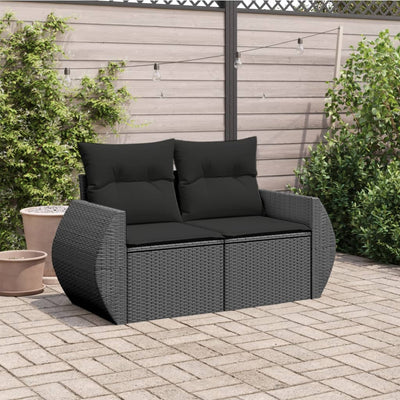 Garden Sofa with Cushions 2-Seater Black Poly Rattan Payday Deals