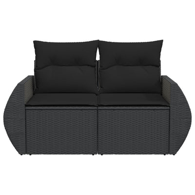 Garden Sofa with Cushions 2-Seater Black Poly Rattan Payday Deals