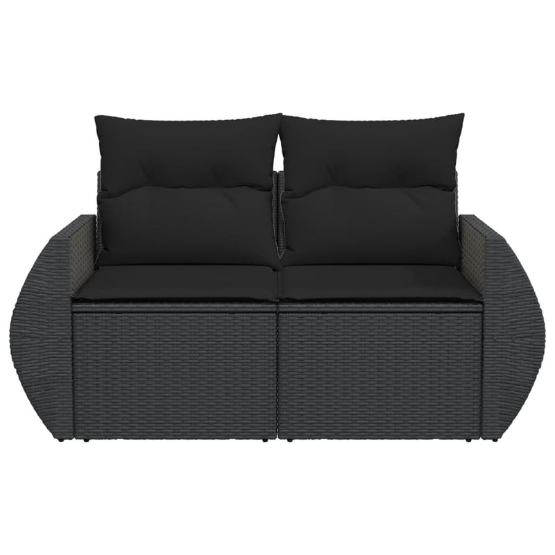 Garden Sofa with Cushions 2-Seater Black Poly Rattan Payday Deals